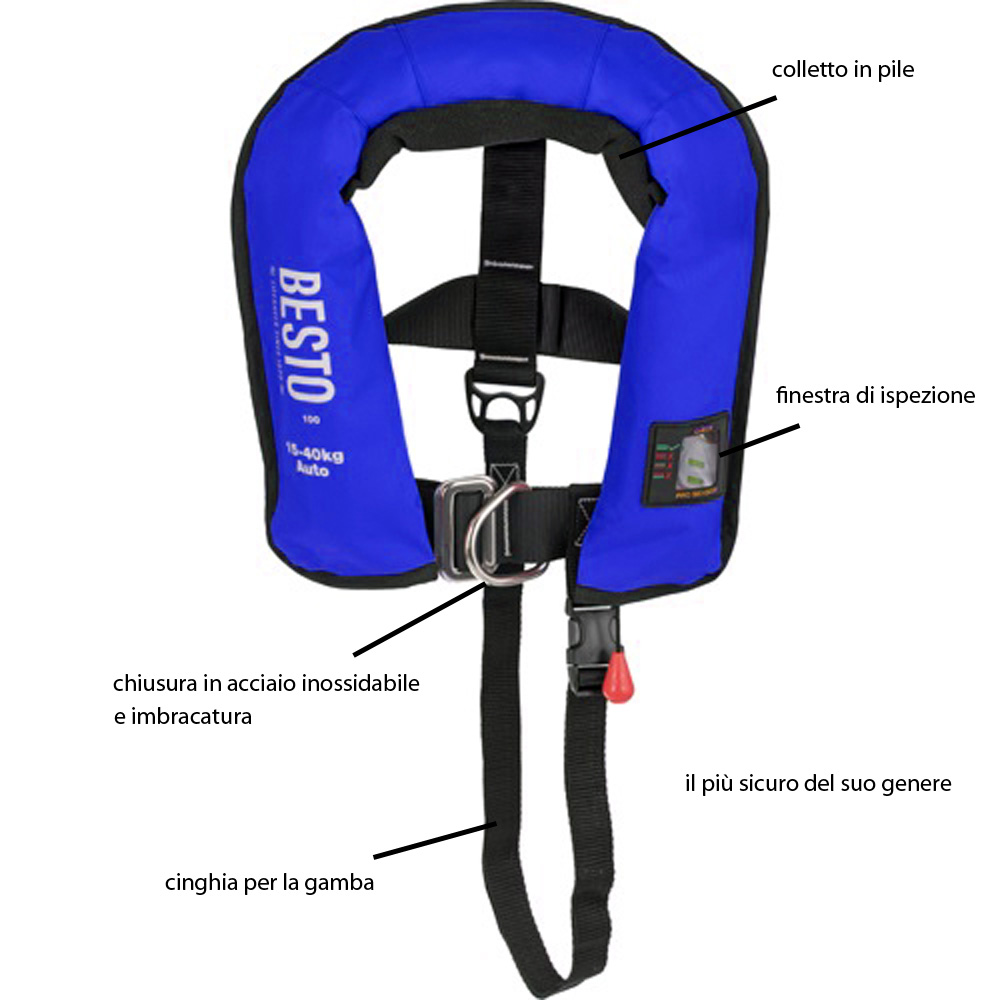 Besto giubbotto di salvataggio automatico per junior 100n blu 15-40kg 2